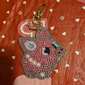 Handmade Sparkling Pink Pig Keychain/bagcharm